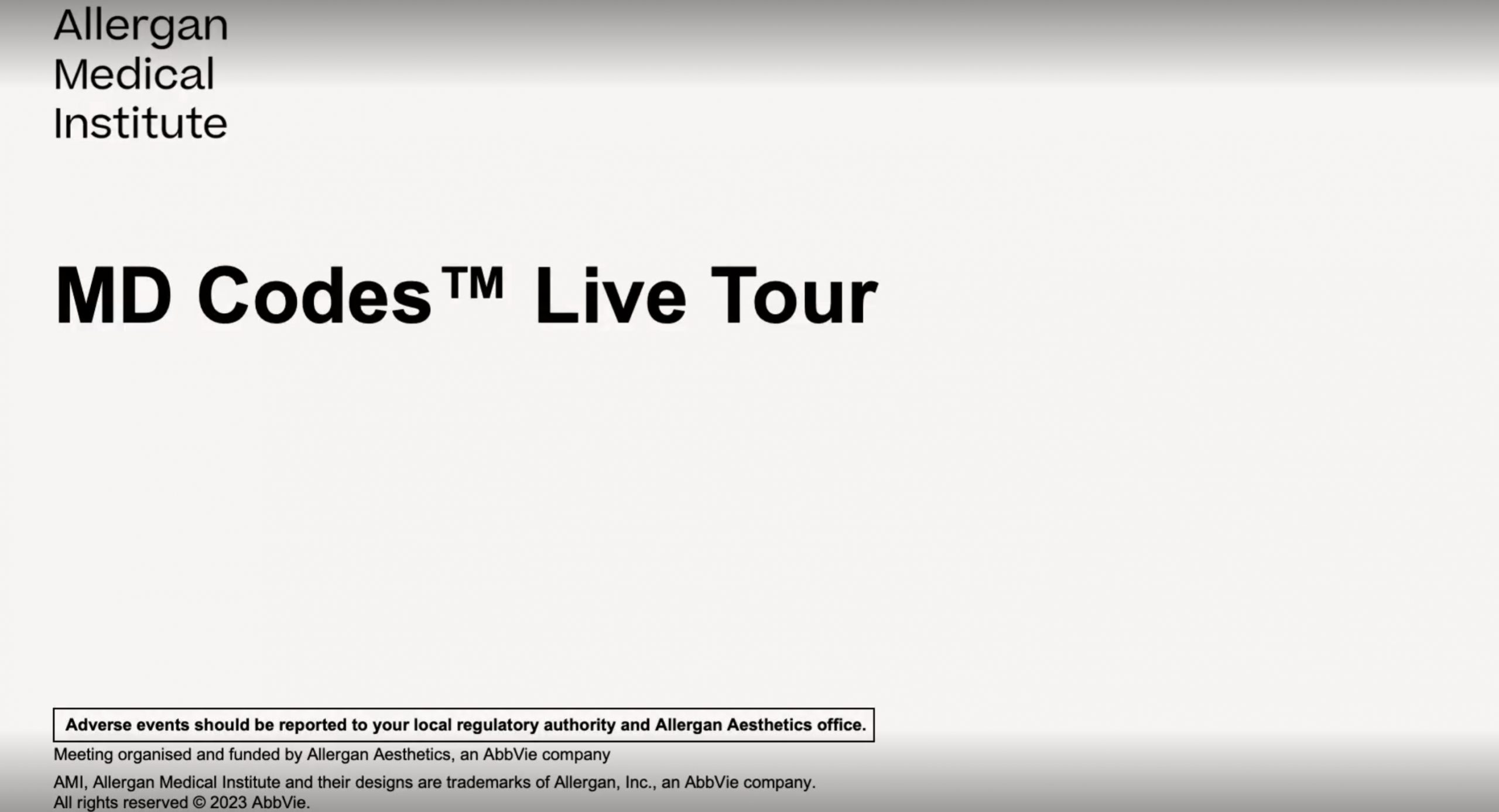 Allergan Medical Institute MD Codes TM Live Tour 2023